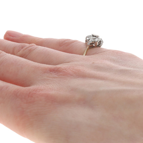 Yellow Gold Diamond Flower Cluster Ring - 14k Round Brilliant & Single